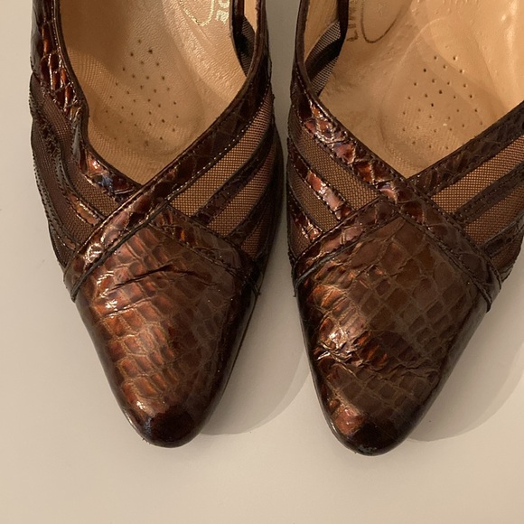 Vintage Italian Bronze Leather Slingback Linea Verde Shoes, Sz 5 - Picture 6 of 8